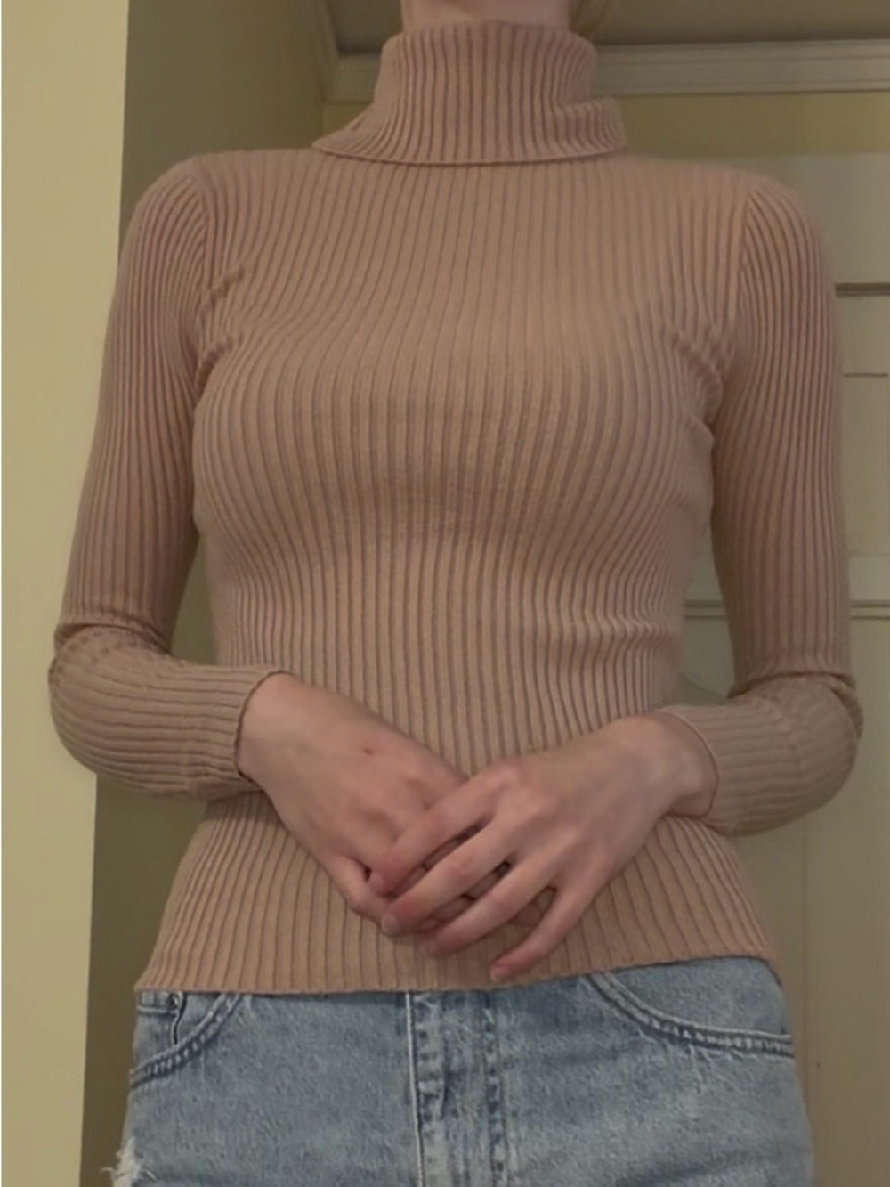 Forever 21 Ribbed Turtleneck Sweater - Tan